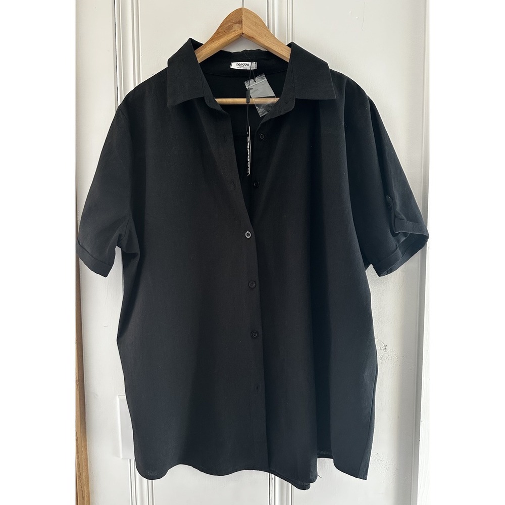 Zeagoo 100% Cotton Black Oversized Button Up Shirt Minimalist Blouse XXL